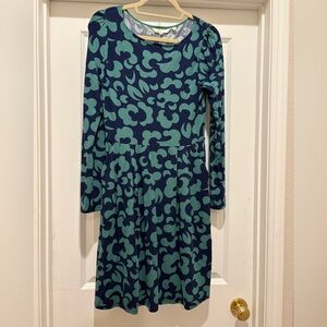 NWT Boden Francesca Navy and Green Spinning Petals Dress, size 6R